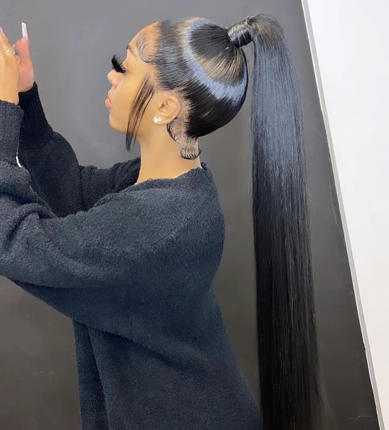 Ready to Ship Off Black Color High Ponytail Straight Unprocessed Virgin Full Cuticle Aligned Human Hair Full Lace Wigs