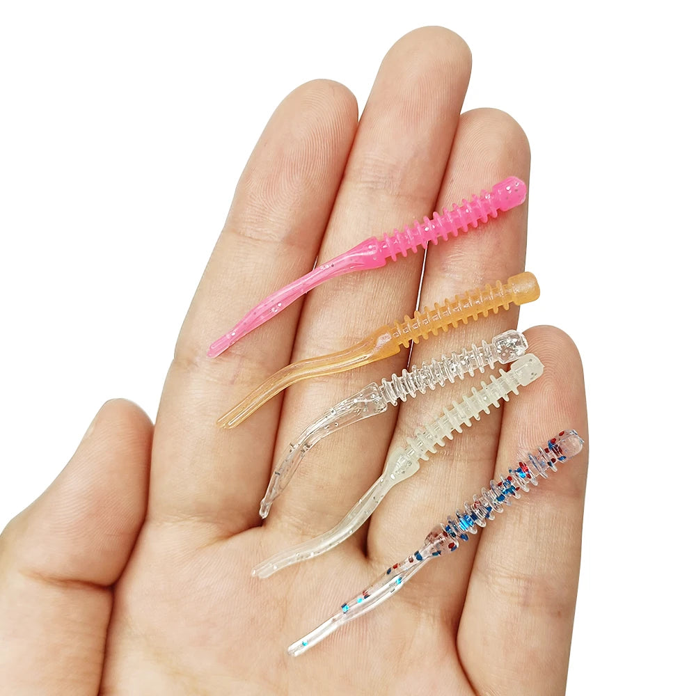 NewBility 55mm 0.2g Wholesale High Elasticity Soft Worm Artificial TPR Fishing Lure Luminous Fishing Bait