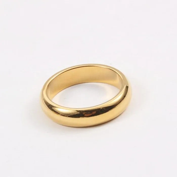 Women 18k Gold Plated 4.5mm Domed Shape Stainless Steel Stacking Plain Ring