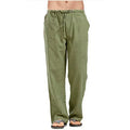 Men's Cotton Linen Straight Lightweight Breathable Casual Elastic Waist Fitness Trousers Spring Autumn