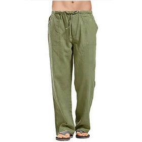 Men's Cotton Linen Straight Lightweight Breathable Casual Elastic Waist Fitness Trousers Spring Autumn