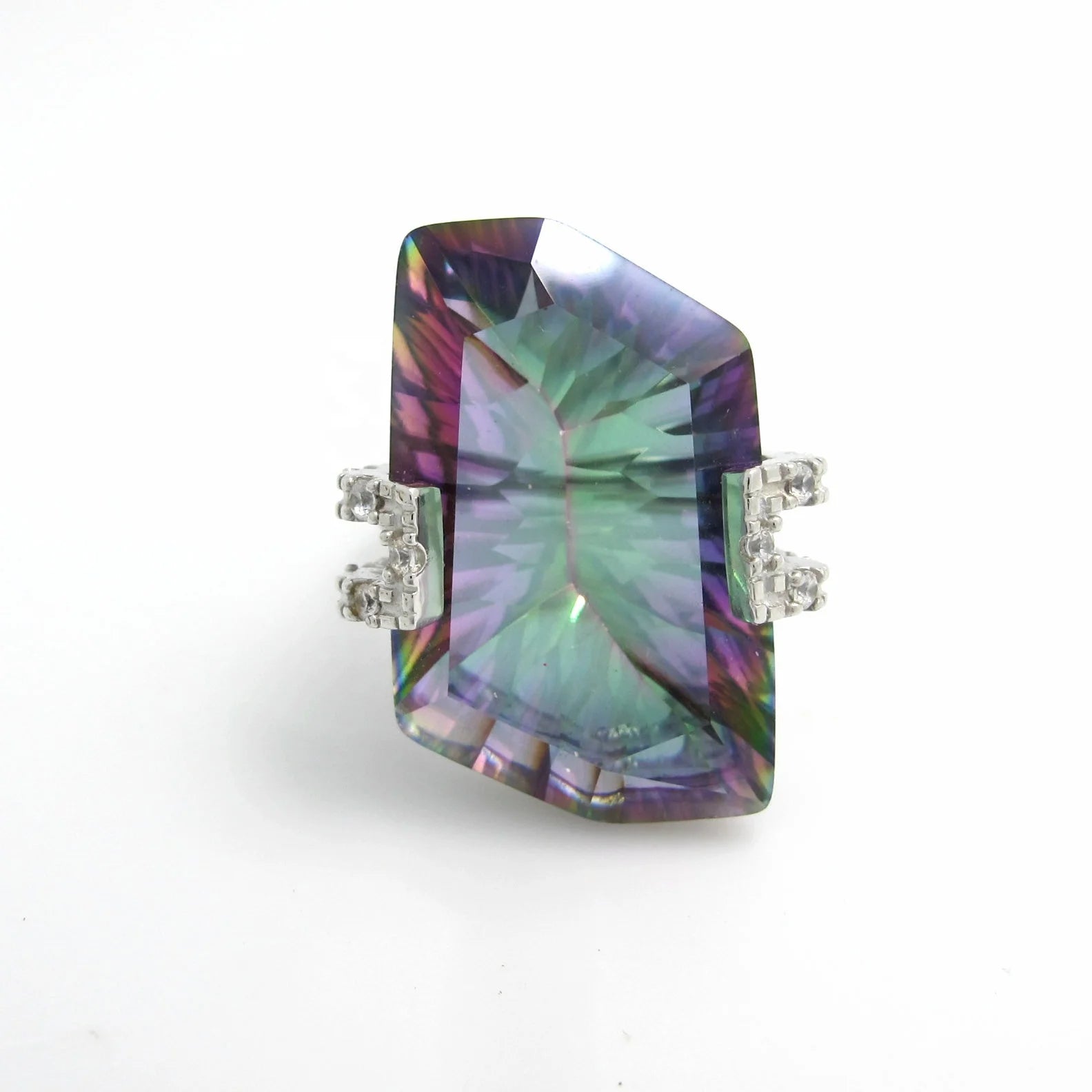 SD006 Abiding Custom Stone Diamond Jewellery Natural Rainbow Mystic Quartz Gemstone 925 Silver Engagement Wedding Wholesale Ring