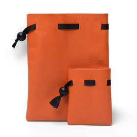 OEM Handmade Waterproof Drawstring Pouch Emboss Printed with Leather Organizer Recycled Polyester Nylon Fabric Bag