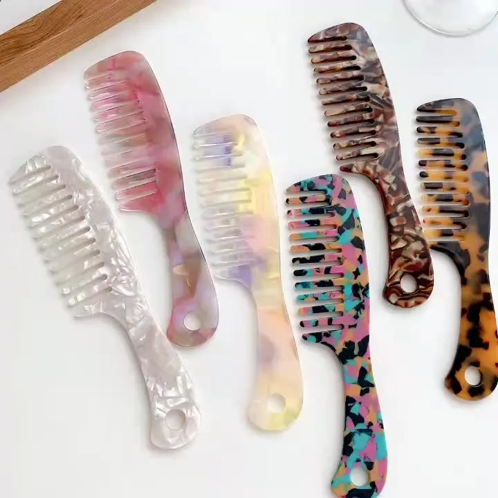 Wholesale Customized Logo Fashion Tortoiseshell Leopard Acetate Comb Glitter Marble Colorful Hair Accessories Women Girls