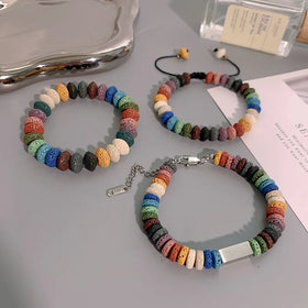 Hot Selling Abacus Beads Bracelet Stainless Steel Chain Bracelet Colorful Lava Stone Bracelet for Men & Women
