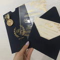 clear Gray Paper Sky Blue Envelope Gold Foil Costom Template Luxury Marriage Quinceanera Acrylic Wedding Invitations