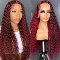 13x4 Deep Wave 99J Burgundy HD Transparent Full Frontal Human Hair Wigs Human Hair Lace Front Raw Vietnamese Hair Wigs