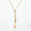 Fenny 18K Gold Plated No Fade Simple Charm Teardrop Pendant Adjustable Sweater Chain Necklace Stainless Steel Jewelry Wholesale