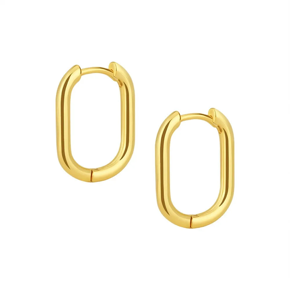 Wholesale 18K Gold Plated Minimalist Designer Stainless Steel Geometric Oval Earrings for Women Trendy Fashion Jewelry for