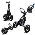 HOW TRUE Hot Selling Lightweight Aluminum Alloy Folding Golf Push Pull Cart 3 Wheels Golf Trolley With Foot Brake Drink Holder
