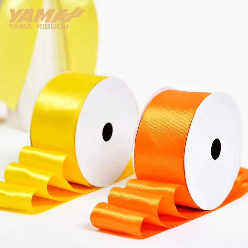 High Quality 38mm Double Face Polyester Satin Ribbon 196 Colors Orange Yellow Gift Ribbon Woven Solid 100mm 75mm Factory