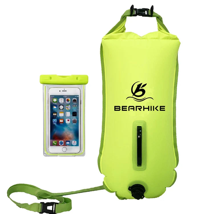 Outdoor Large Inflatable Safety Fluorescent Green Triathlon Swim Buoy With Waterproof Phone Case