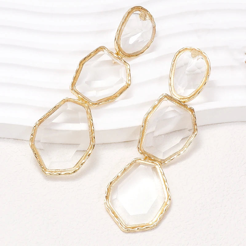 2023 New Arrival Fashion Jewelry Exaggerated Geometric Irregular Long Earrings Retro Geometric Transparent Earrings for Women