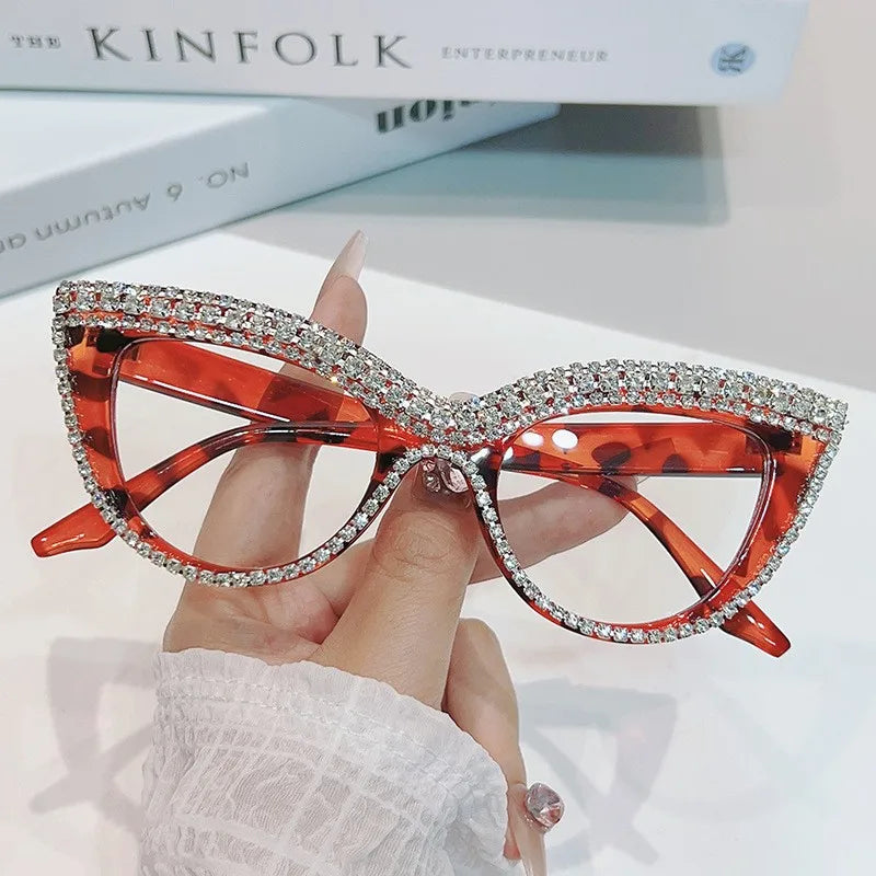 Custom logo Diamond Cat Eye Computer Glasses Optical Frame Anti Blue Light Blocking Eyewear