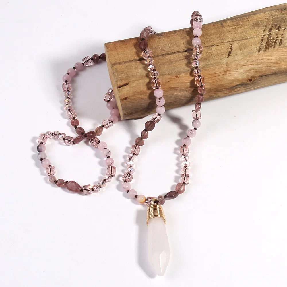 Beautiful Boho Jewelry 6mm Natural Stones Gravel Crystal Glass Drop Pendant Necklaces Women Bohemia Necklace Gift