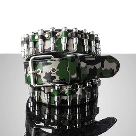 Camouflage Printing Casual Fashion Women Hip-hop Faux Leather Rock Punk Men PU Bullet Studded Belt Custom Logo