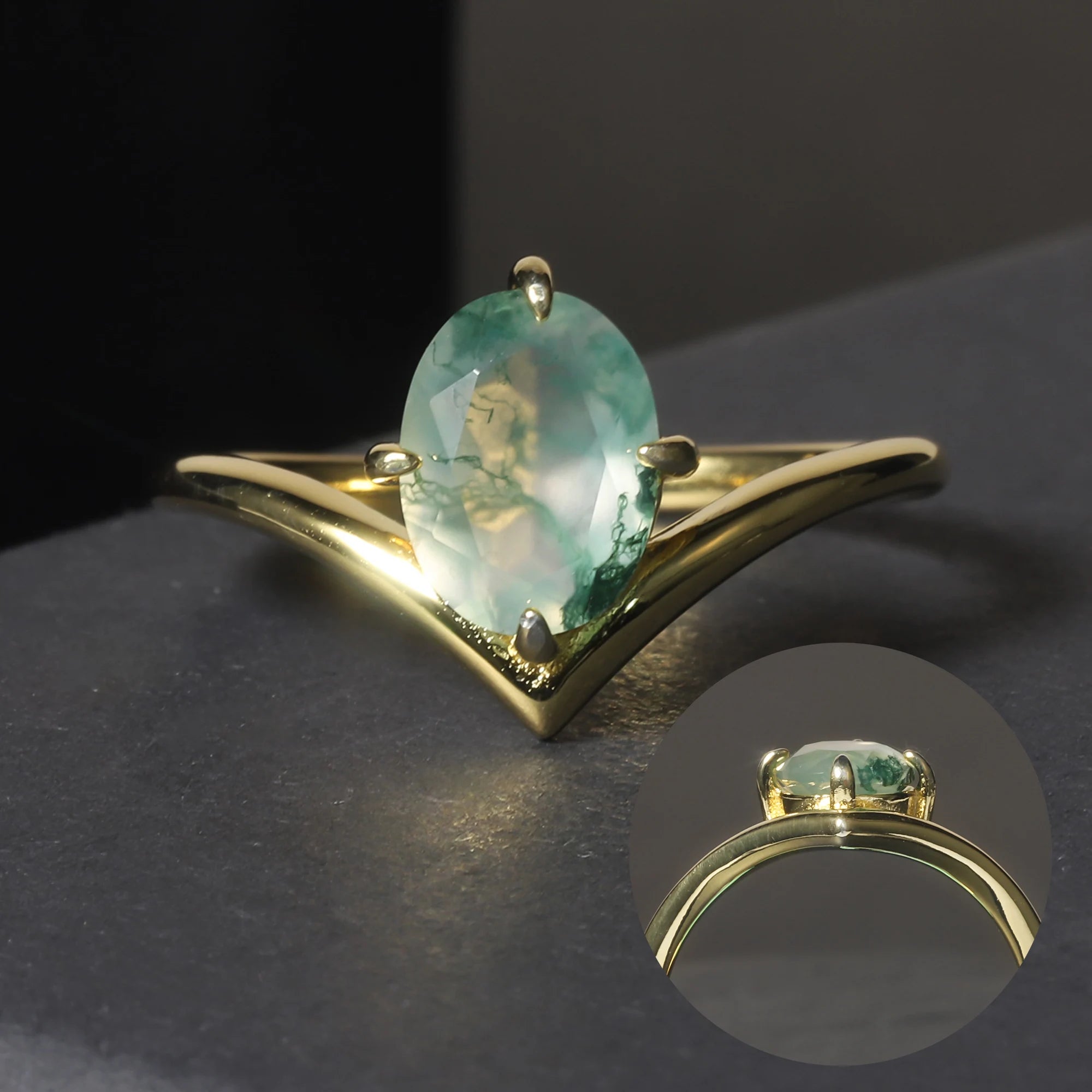 OL0930 Abiding Custom Stamped Engagement Jewelry 14K Gold Plated 925 Sterling Silver Oval Moss Agate 2024 Ring