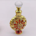 15ml Pink Red Middle East Patented Metal Plum Red Sun Flower Glass Essential Oil Fancy Attar Perfume Bottle Factory