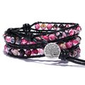 8mm Fire Agate Beads Bracelet 3 Strands Leather Wrap Bangle Crystal Spiritual Bohemian Healing Bracelet for Women Girls