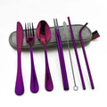 Reusable  Silverware with Metal Straw Spoon Fork Chopsticks and Portable Case Cutlery Set for Travel Camping