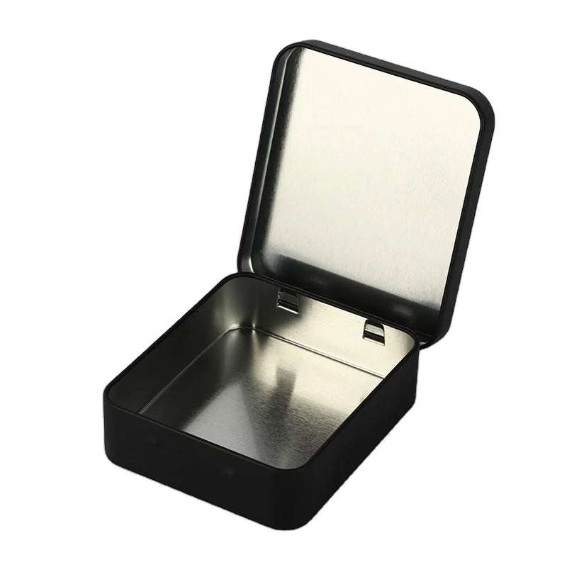 Christmas Tin Box Frosted Silver Portable Rectangular Small Metal Tin Boxes Hinged Lid Tin Box