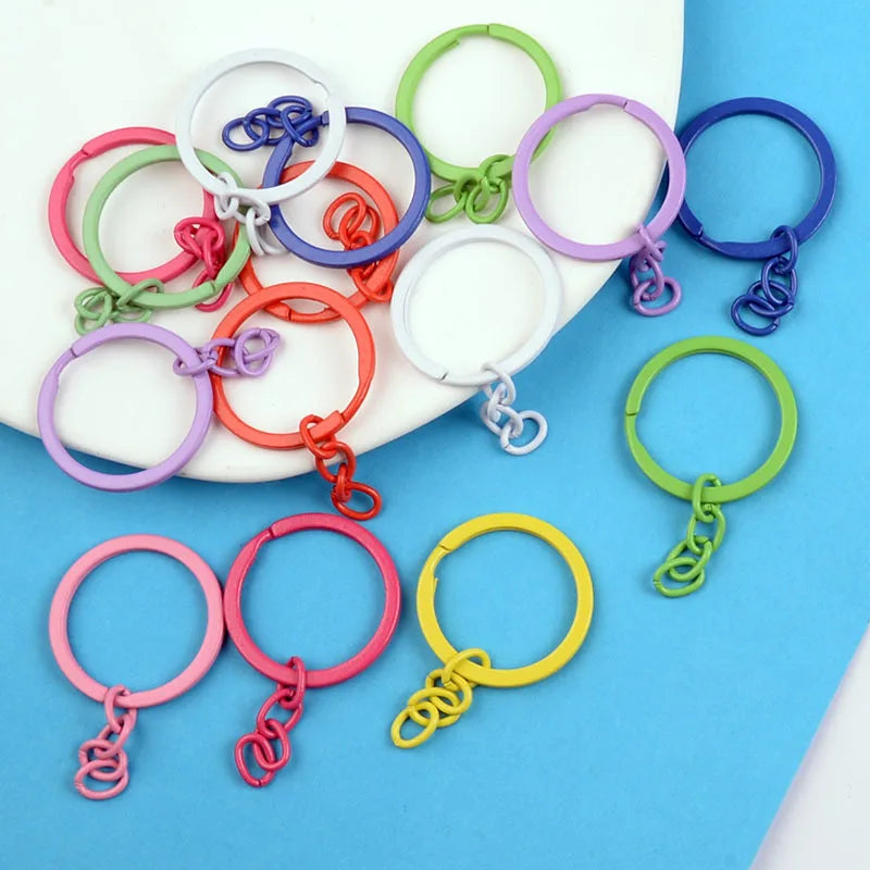 AA01065 Wholesale 30mm Keychain Color Baking Paint Key Ring Hanging 4 Link Chain in Pink Blue Green for Diy Accessories