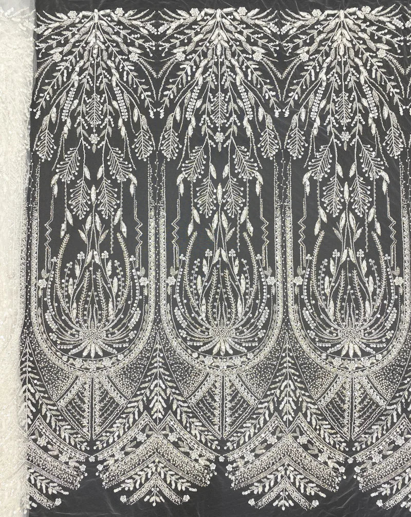 White Bridal Sequin Embroidery Lace Wedding Fabric