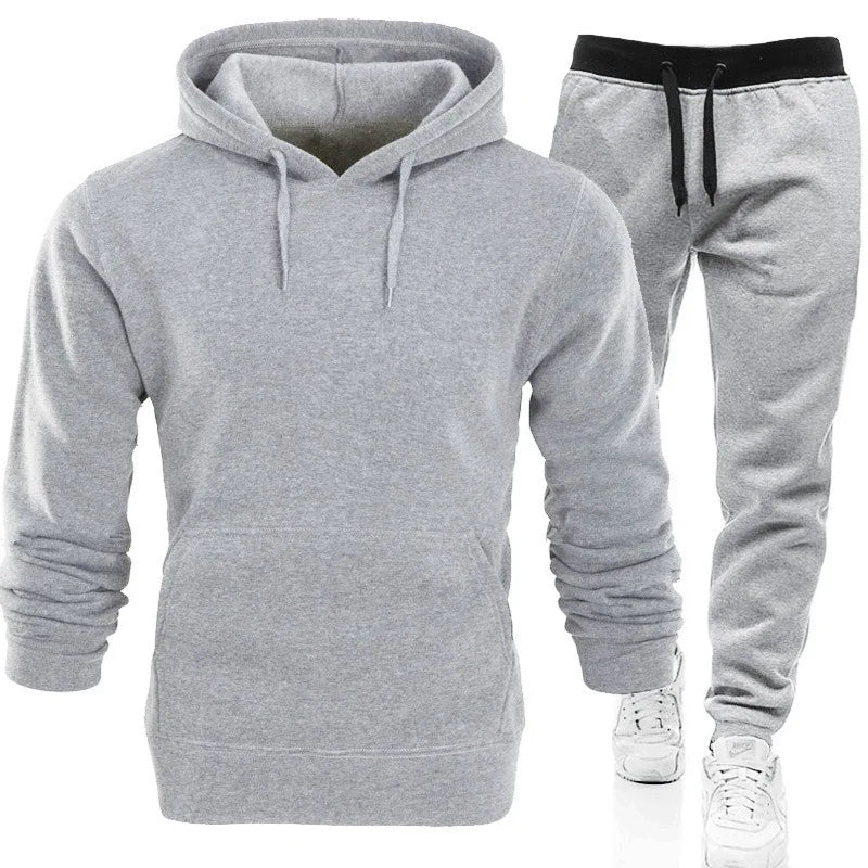 Men's Sporty 2-Piece Set Solid Color Pullover Hoodies and Long Pants for Winter Training Outdoor Sports Suits