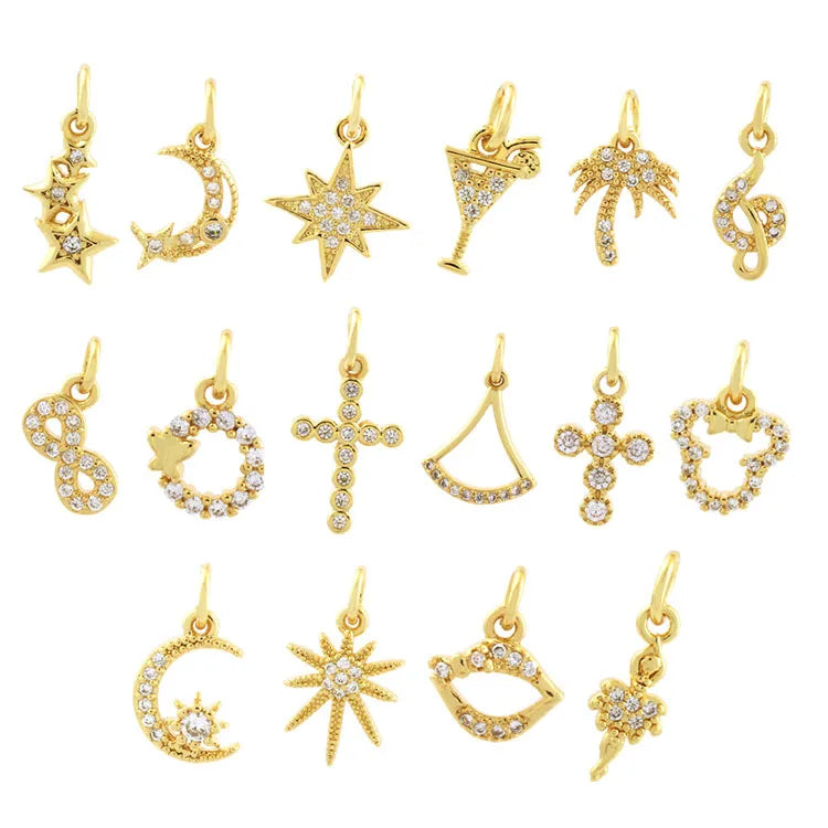 CZ7930 Mini Small Clear CZ Jewelry CharmTiny Minimal Zircon Cubic Zirconia Heart Star Palm Tree Music Note Charms Pendants