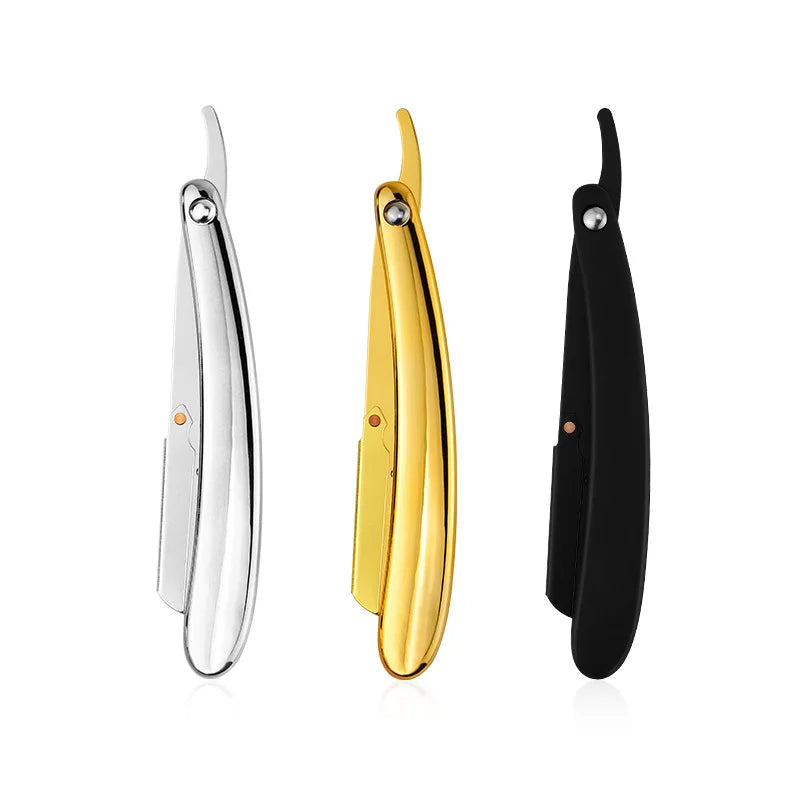 Gold Color Waterproof Metal Barber Mens Beard Straight Edge Barber Razor Knife