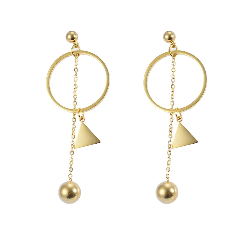 Vintage Abstract Boho Gold Plated Long Chain Drop Earrings Stainless Steel Studs Classic Geometric Style for Parties Gifts