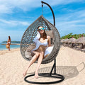 GARDEN Large Hanging Egg Chair with Stand Upgraded Wicker Egg Swing Chair Outdoor Indoor PE Rattan Hanging Chair