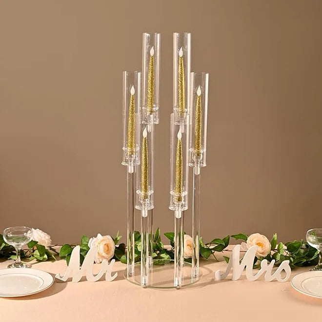 Dropship 4 Arms Clear Acrylic Cluster Taper Candle Holder Candelabra Pillar Candle Stick Stand With Square Base for Table Decor
