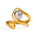 N&S Women Fashionable Modern Minimalist Stainless Steel Open Ring 18K Gold Plated Two Tone Cross Beaded Ball Adjustable
