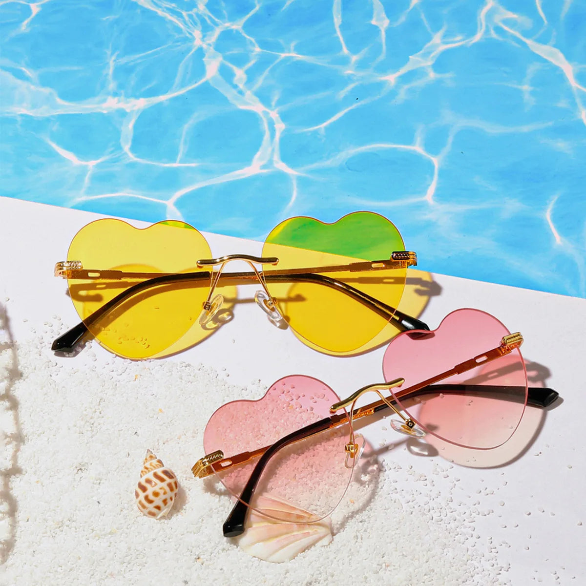Wholesale Glass Sunglasses Summer Sunshine Beach Style Romantic Heart Shape Rimless Frame Transparent White Hot Selling Fashion
