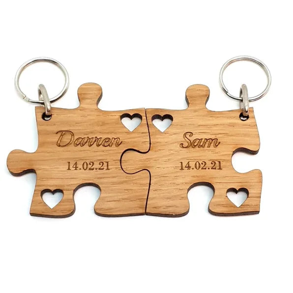 Wood Matching Puzzle Keychains Gift for Couples Puzzle Pendant Group Gift for Family