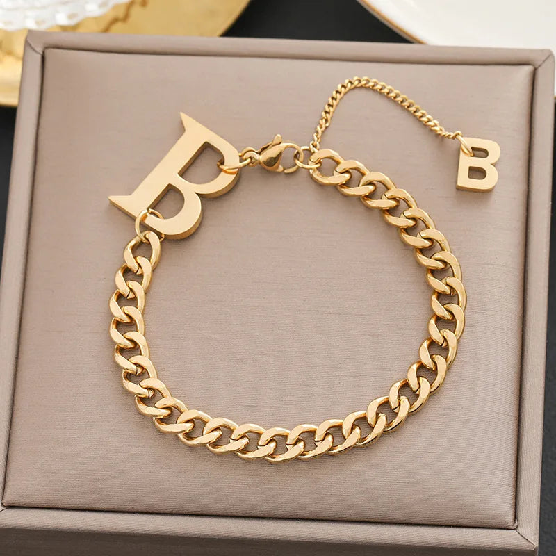 SL058 European American Trendy Unisex Stainless Steel Bracelet Exquisite Big B Small B Letter Fashion Chain Link Bracelets