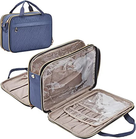 Hot Sale Blue Polyester Lady Portable Customizable Travel Makeup Bag