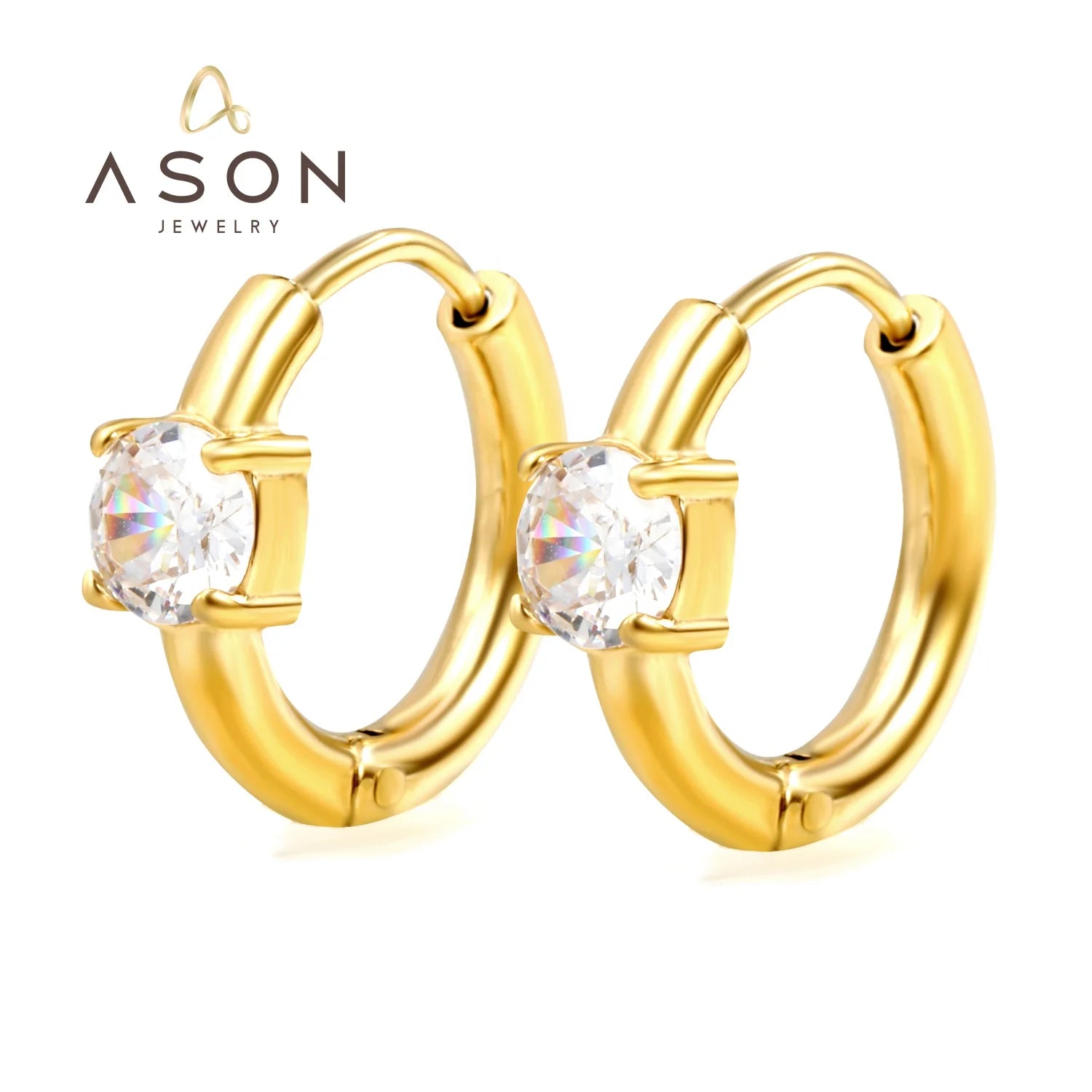 Fashion Simple Zirconia 18K PVD Gold Plated Round Zircon Huggie Earrings Gift Stainless Steel Jewelry Hoop Earrings for Woman