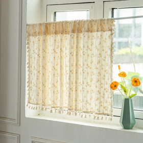 Farmhouse Valance Curtain for Kitchen Windows Rustic Daisy Floral Valances with Tassel Decorative Short Window Curtains