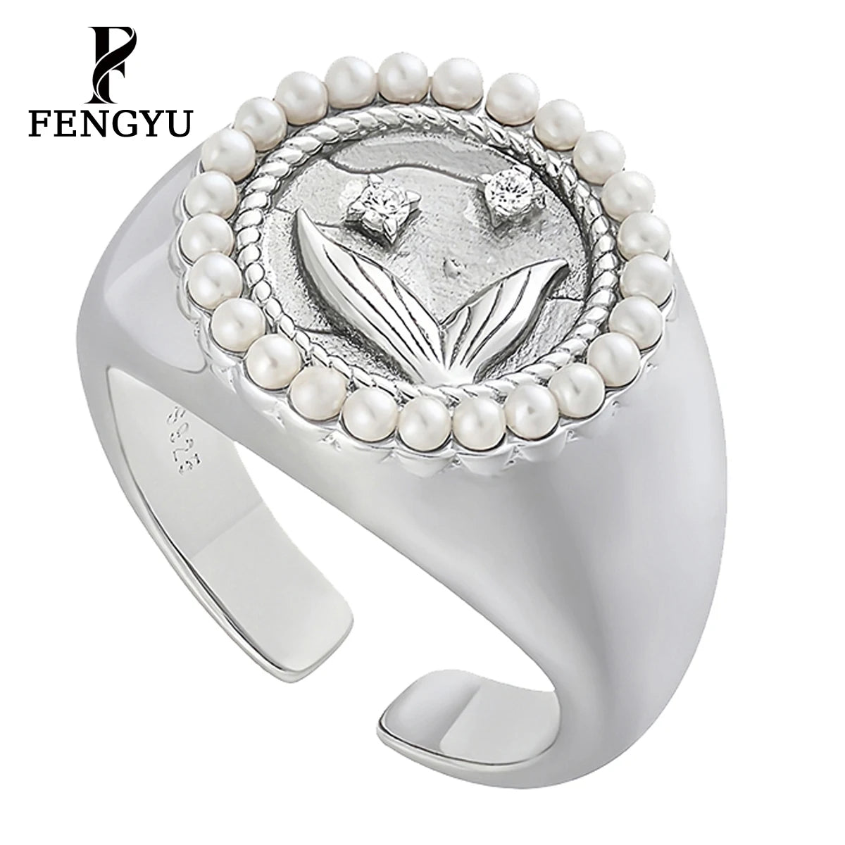 Fine Irregular Pearl Zircon Rings 925 Sterling Silver Fashion Gemstone Adjustable Statement Girls Ring Custom Jewelry Wholesale