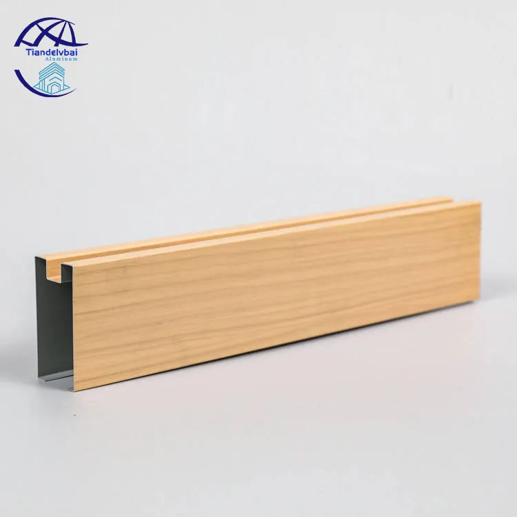 Wood Strip Baffle Fireproof Aluminum Alloy Powder Coating Modern U Shape Tube Ceiling Grid Hotel Ceilings