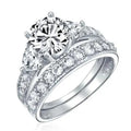 Sterling Silver Solitaire Heart 3A CZ Engagement Wedding Ring Set