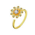 Hot Sale Adjustable Open Rotatable Cubic Zirconia SunFlower Spinner Fidget Anxiety Ringfor Women Calming Worry Meditation Gift
