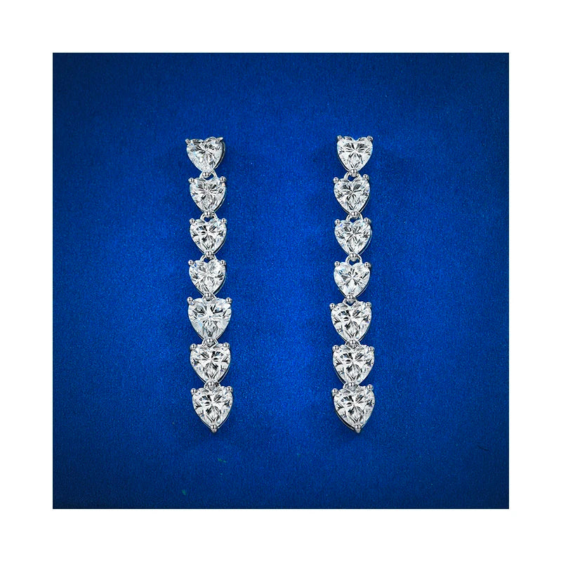 Luxury 1ct 5.5*5.5mm Heart Cut 8A Cubic Zirconia 925 Sterling Silver Long Tassel Design Bridle Wedding Earrings