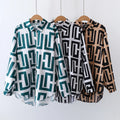 Ladies Tops Europe and the United States Style New Flower Print Loose Lapel Long Sleeve Fashion Blouses and Shirts for Women