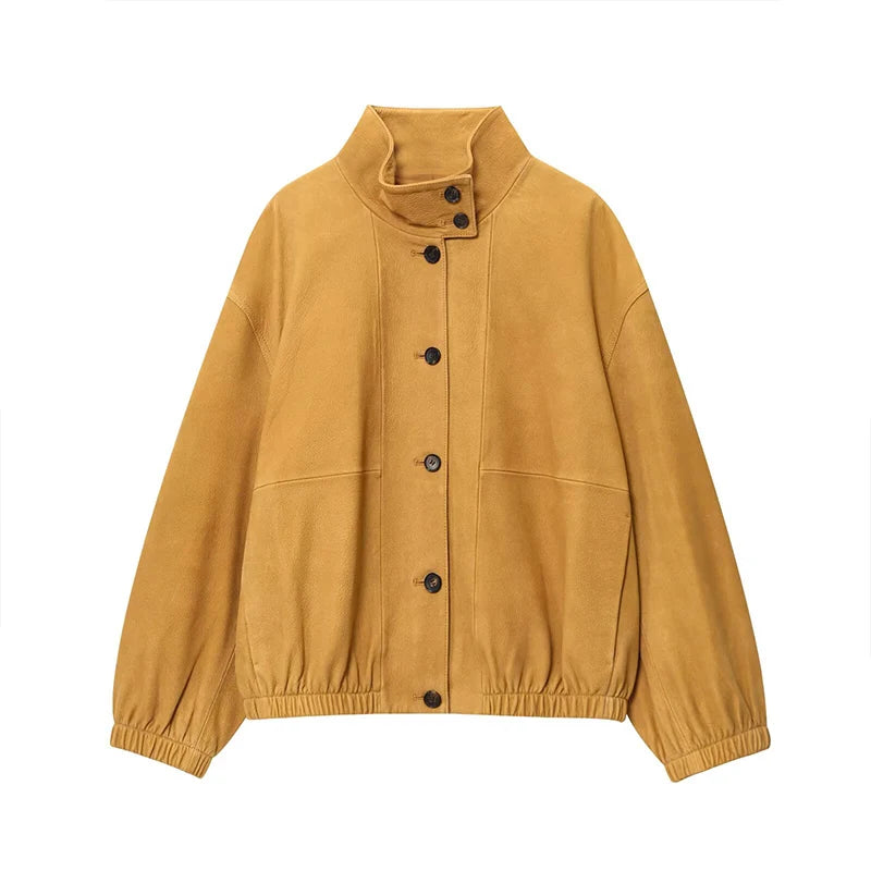 ZATRHMBM Autumn Women's Clothing 2025 New Fashion Leather Pilot Jacket Coat Retro Casual Long-sleeved Versatile Women's Jacket