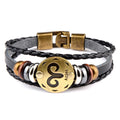 Punk Engraved 12 Constellations Zodiac Rope Men Leather Bracelet Bangle
