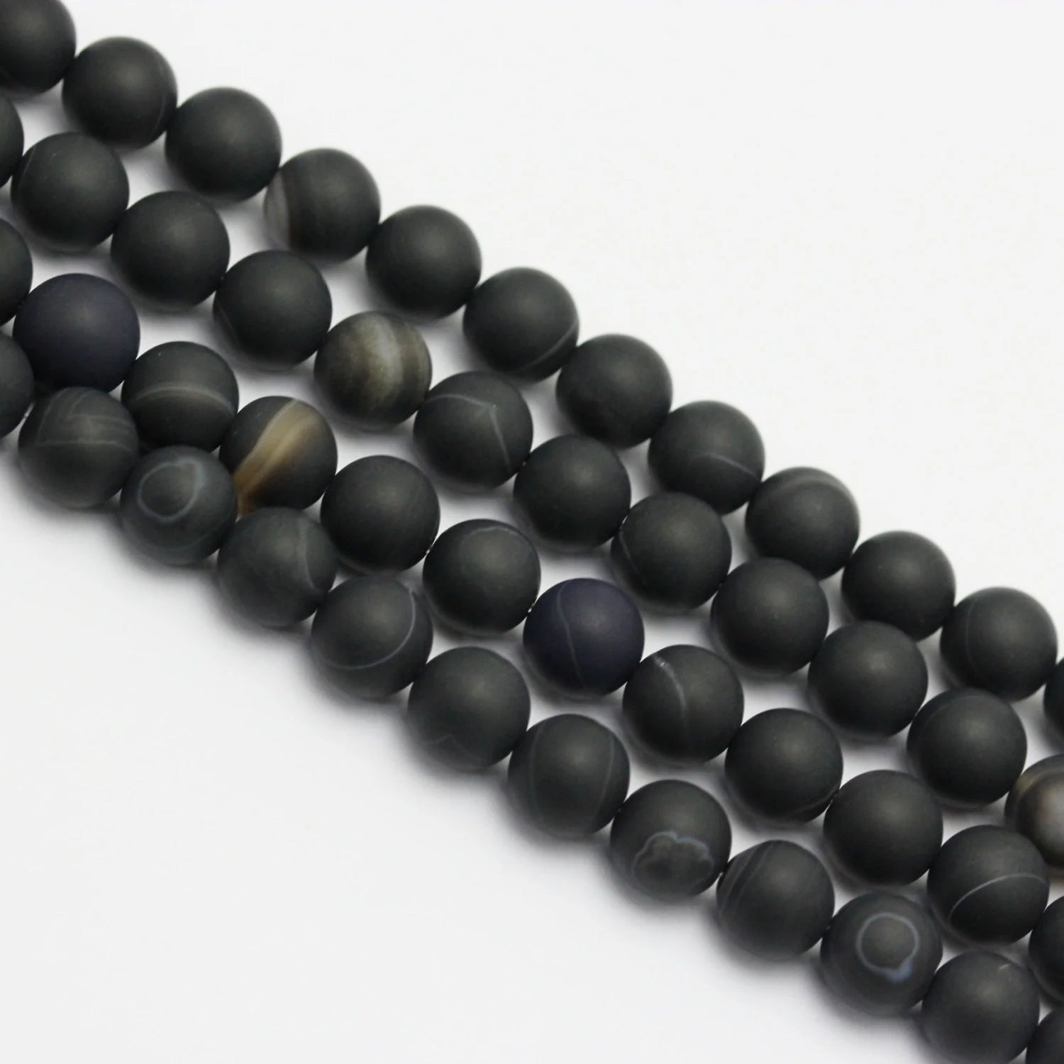 Wholesale Price 2.0 mm Large Hole Matte Black Stripe Agate Loose Beads for Jewelry Bracelet Necklace Making 6 8 10mm