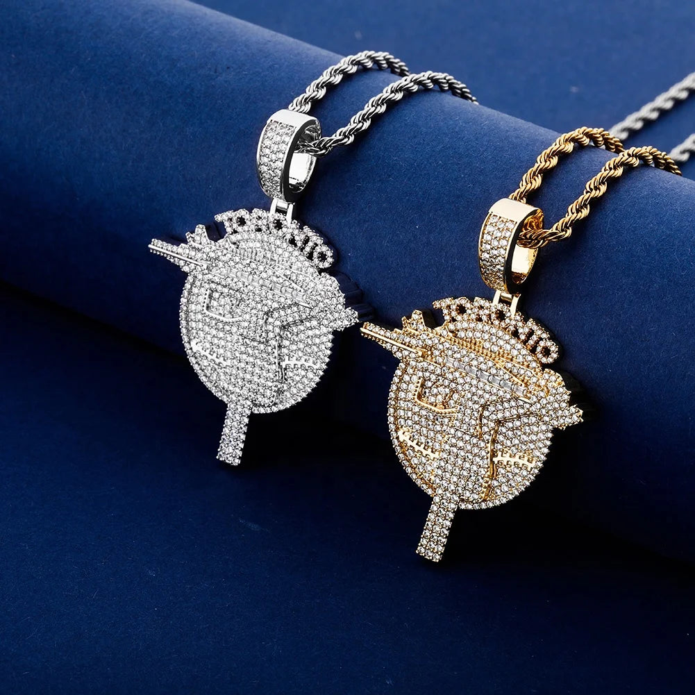 New Toronto Gun Statement Pendant Iced Cubic Zirconia Gold Hip Hop Streetwear Charm Necklace for Men Women Brass Rope Chain
